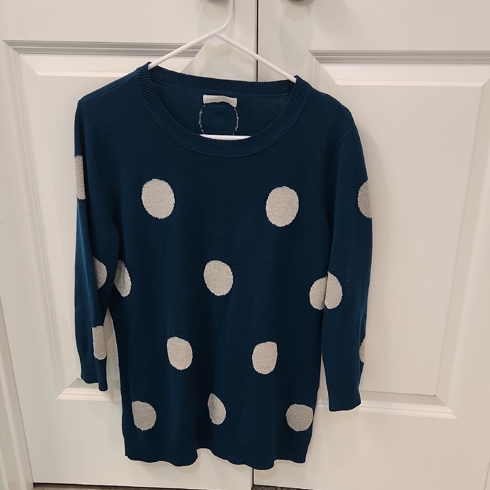 New York & Company Navy and White Polka Dot Sweater